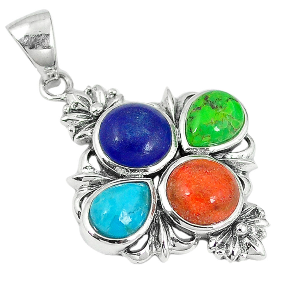 LAB Southwestern multi color copper turquoise 925 silver pendant jewelry c10440