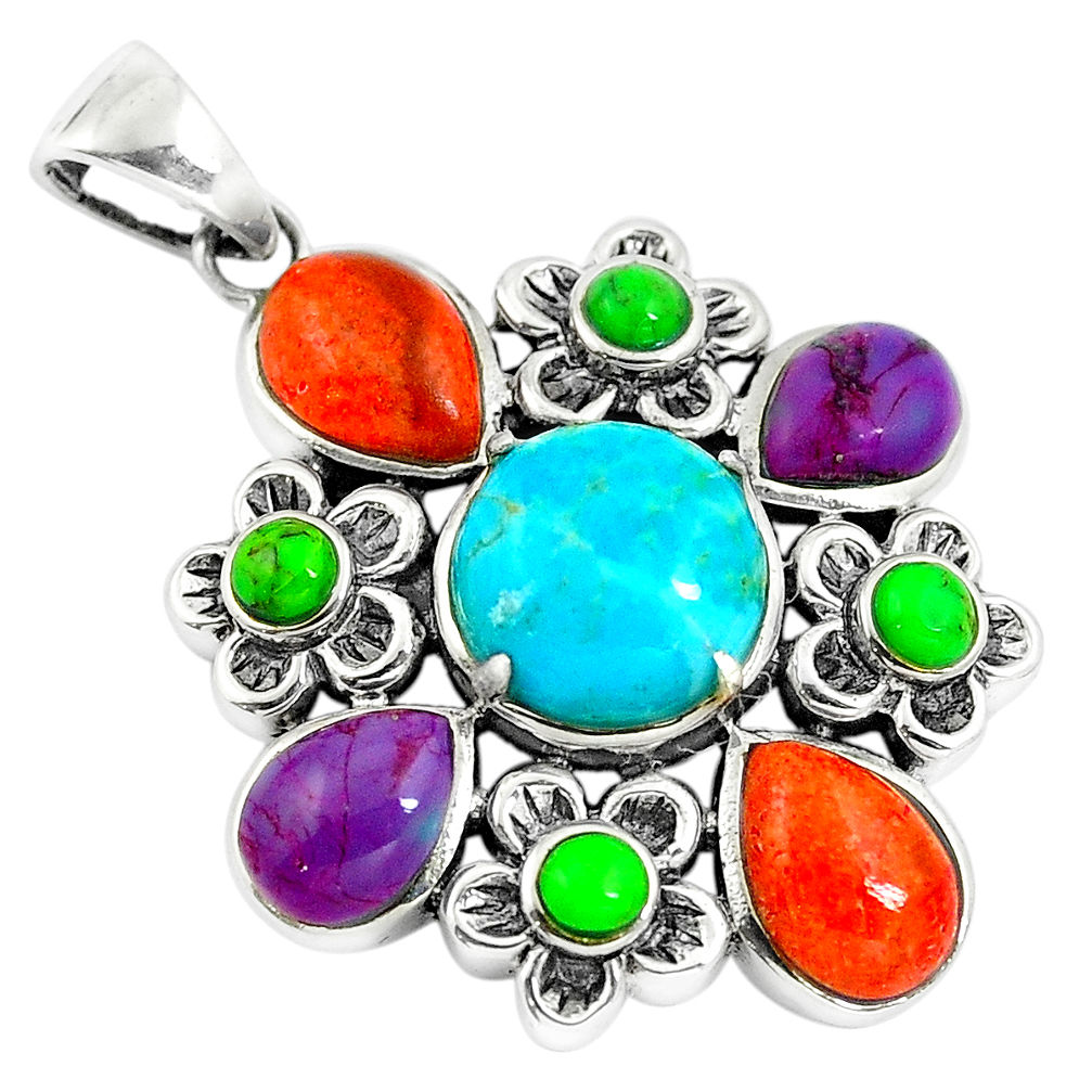 LAB Southwestern multi color copper turquoise 925 silver pendant jewelry c10456