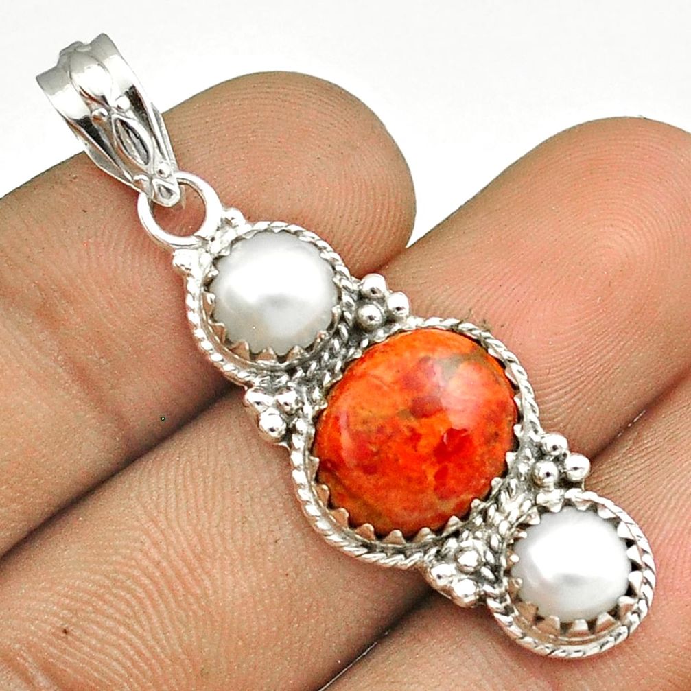 tern natural orange mojave turquoise pearl silver pendant u30613