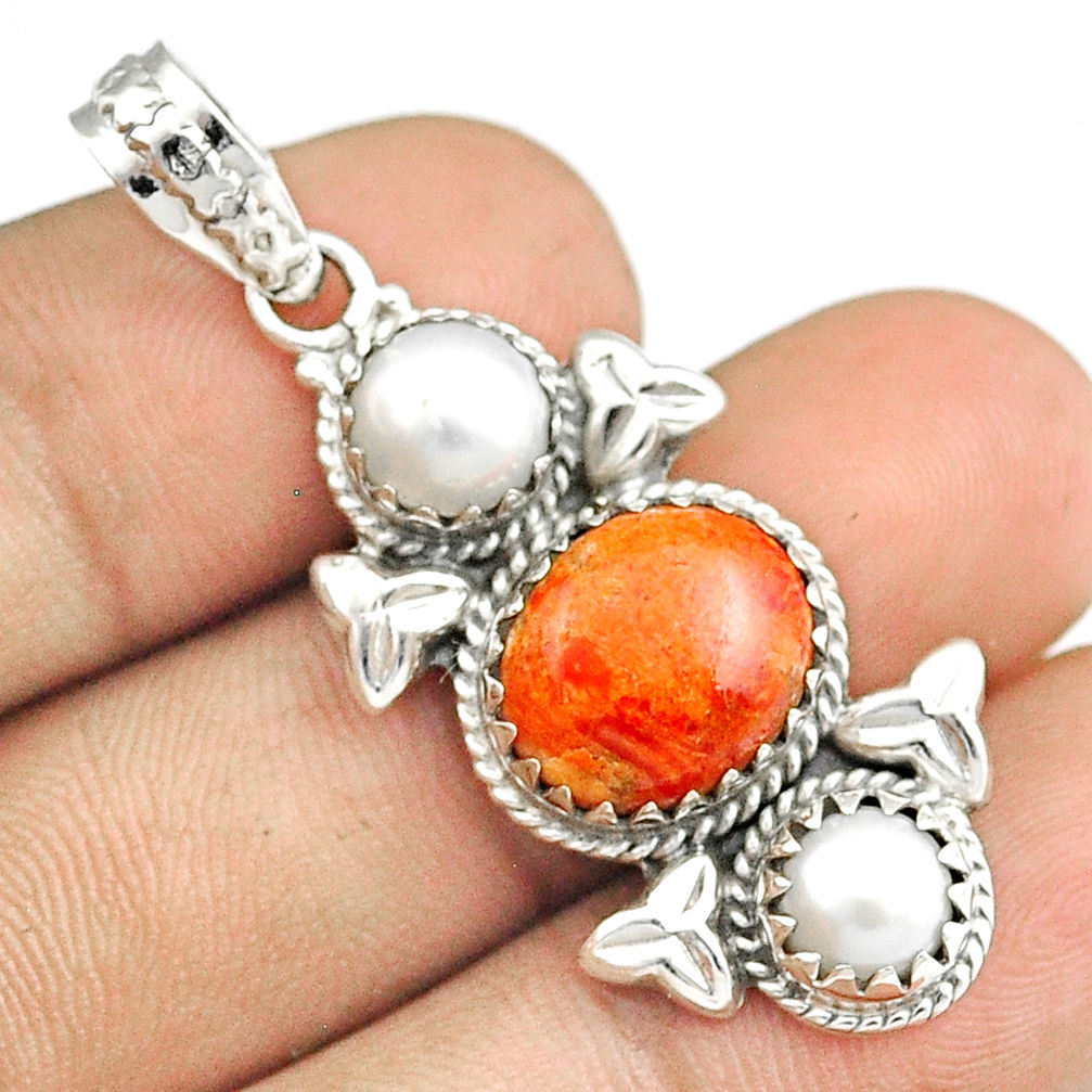 tern natural orange mojave turquoise pearl silver pendant u30670