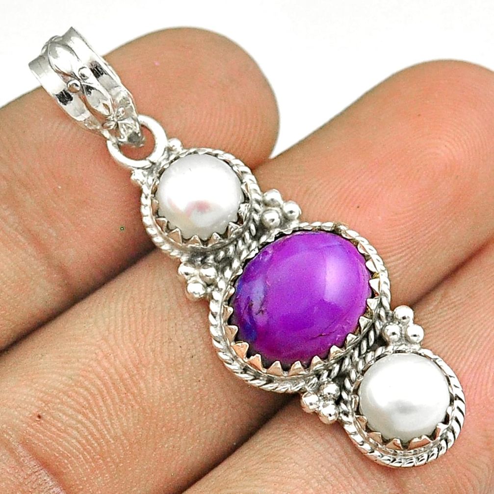 tern natural purple mojave turquoise pearl silver pendant u30601