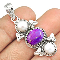 7.31cts southwestern purple copper turquoise pearl 925 silver pendant u30676