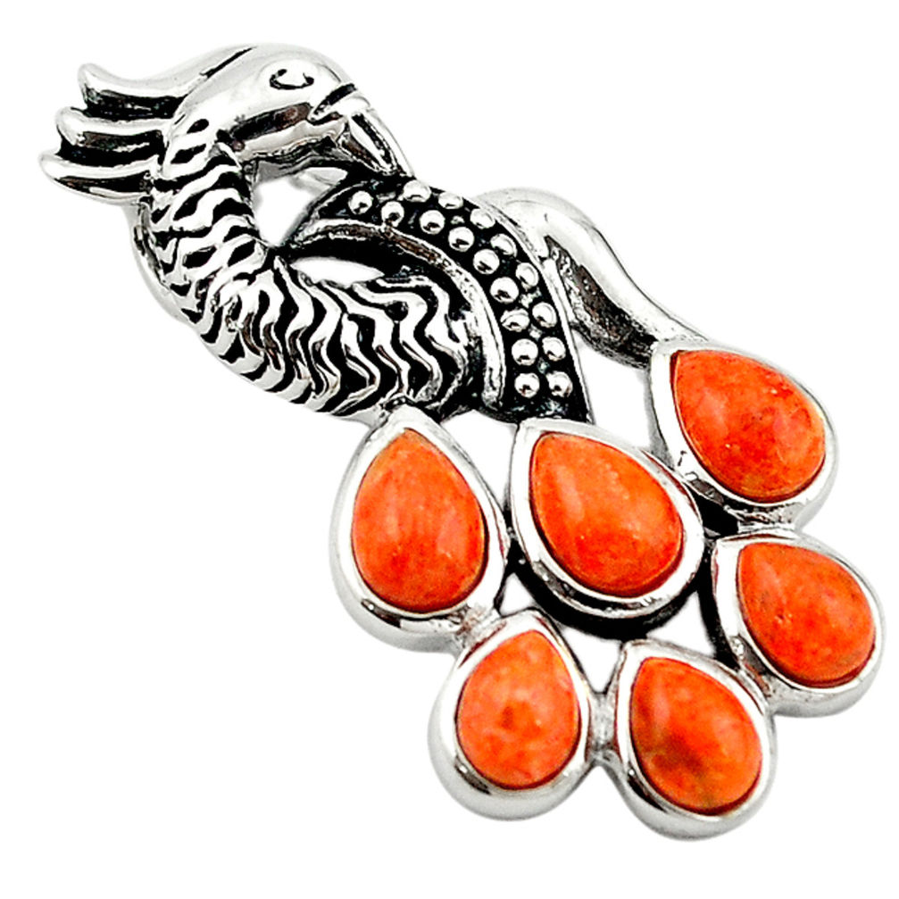 LAB Southwestern red copper turquoise 925 sterling silver peacock pendant c10468