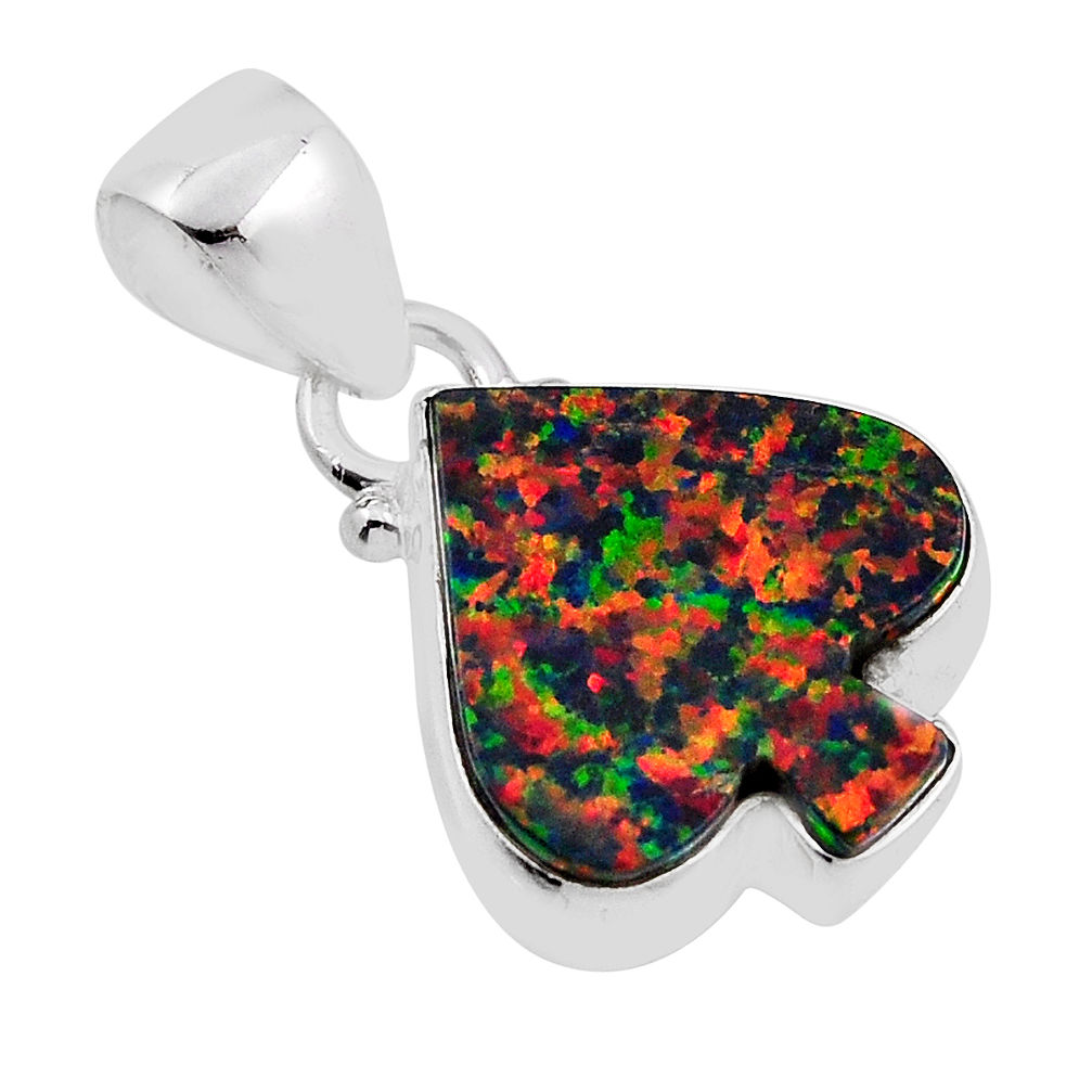 3.28cts spade orange australian opal (lab) 925 sterling silver pendant n22730