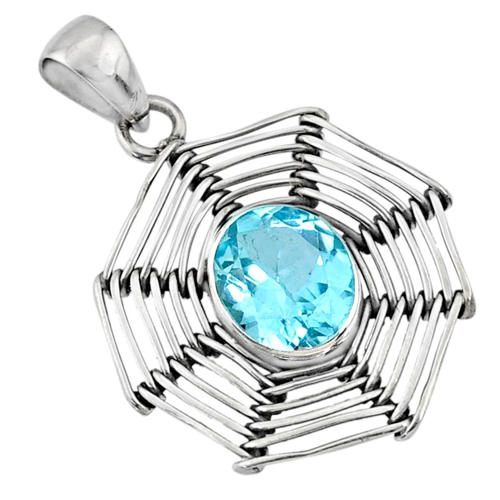 5.07cts spider web natural blue topaz 925 sterling silver pendant jewelry r67801