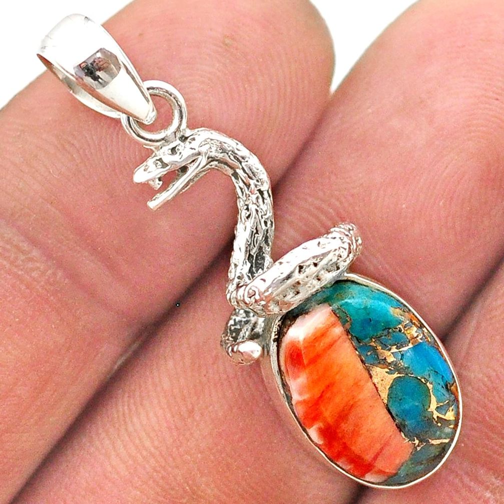 5.82cts spiny oyster arizona turquoise 925 silver anaconda snake pendant t61370