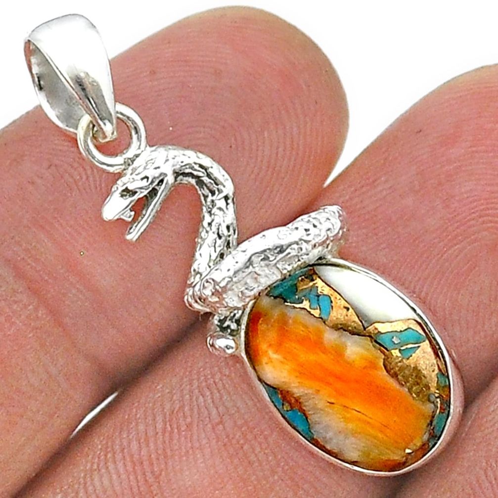 6.02cts spiny oyster arizona turquoise 925 silver anaconda snake pendant u78871