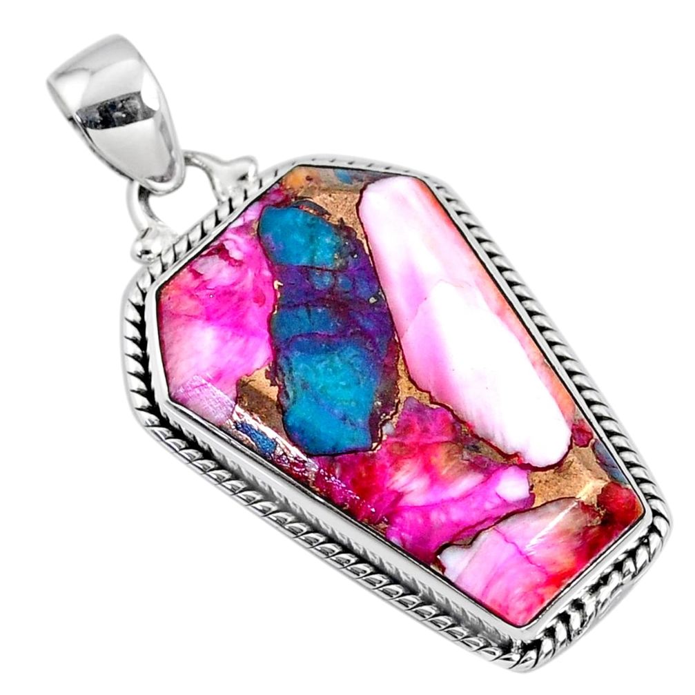 18.15cts spiny oyster arizona turquoise 925 silver coffin pendant r63469