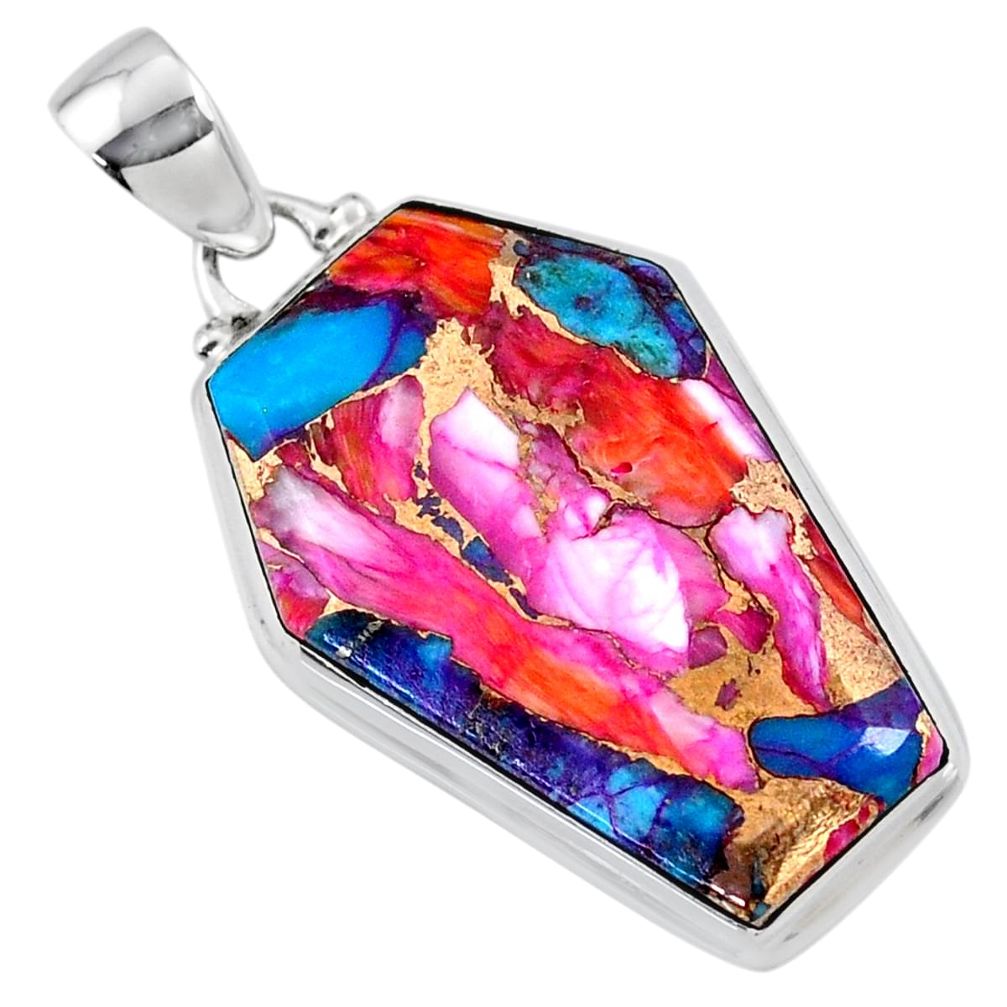 17.07cts spiny oyster arizona turquoise 925 silver coffin pendant r63474