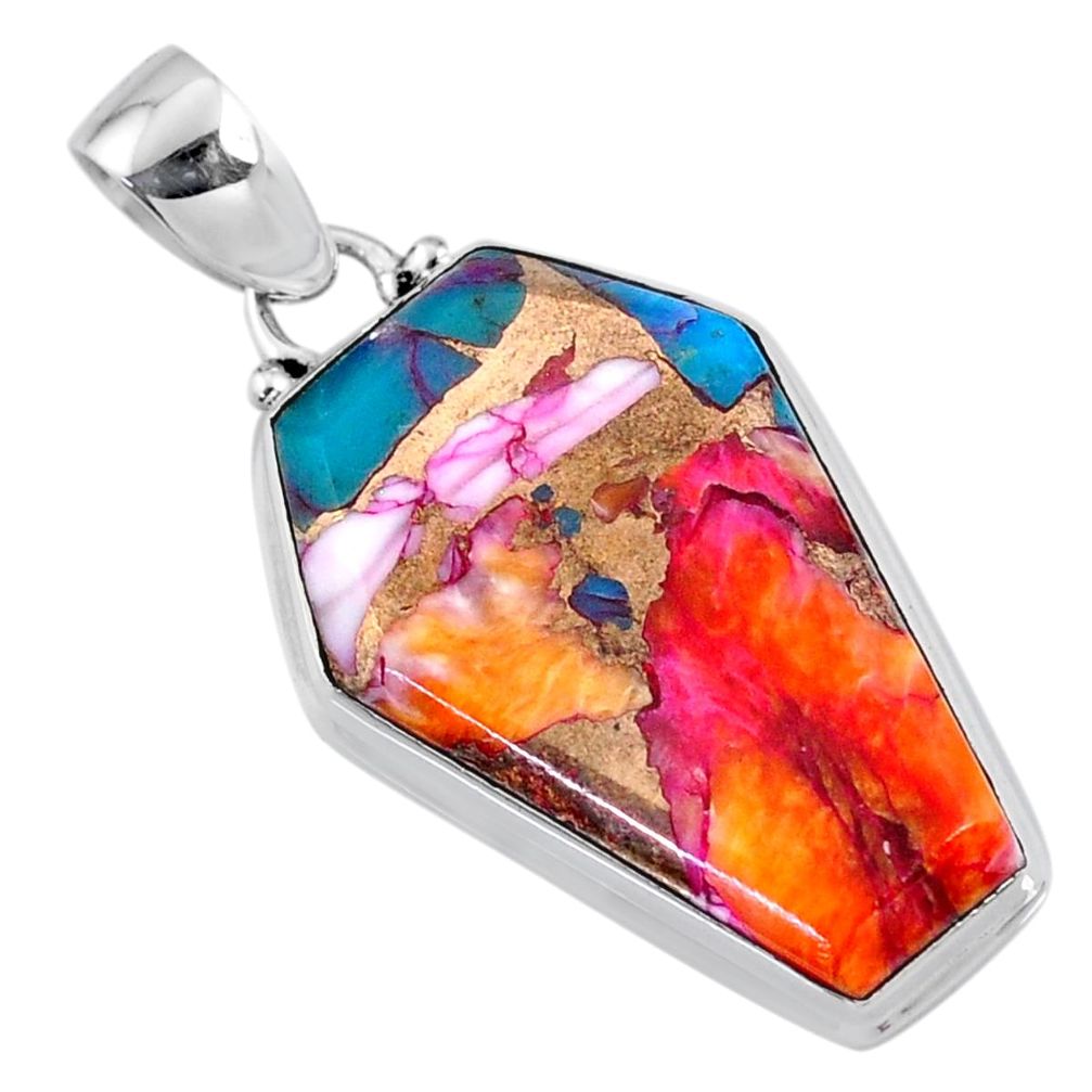 16.20cts spiny oyster arizona turquoise 925 silver coffin pendant r63480