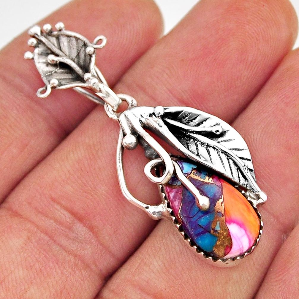 9.39cts spiny oyster arizona turquoise 925 silver deltoid leaf pendant n2437
