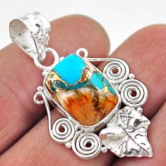 6.54cts spiny oyster arizona turquoise 925 silver deltoid leaf pendant t68442