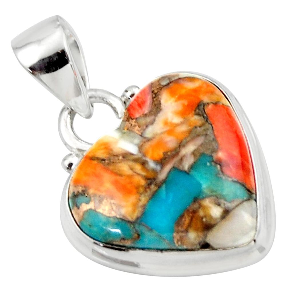 12.58cts spiny oyster arizona turquoise 925 silver heart pendant r33922