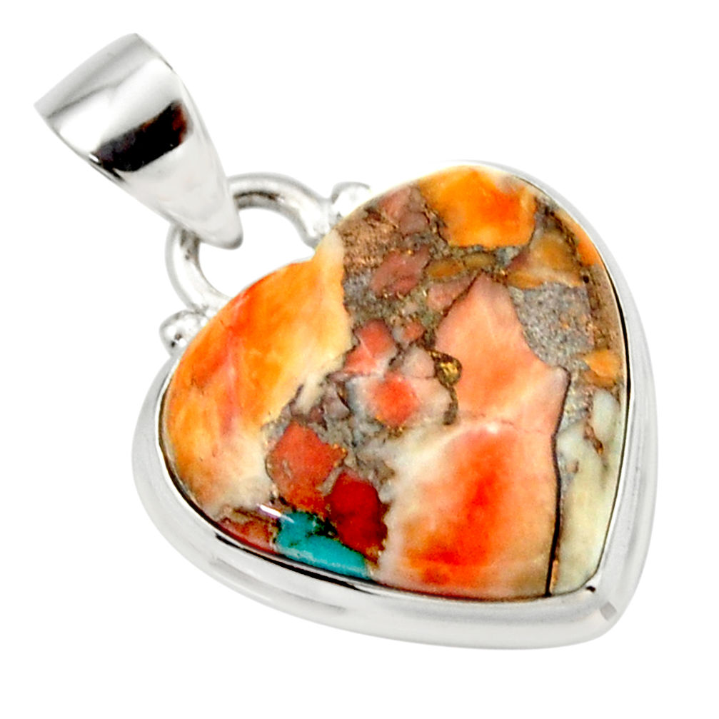 13.20cts spiny oyster arizona turquoise 925 silver heart pendant r33938