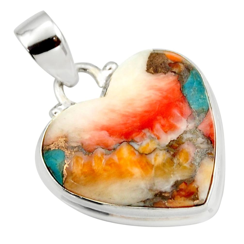 15.65cts spiny oyster arizona turquoise 925 silver heart pendant r33946