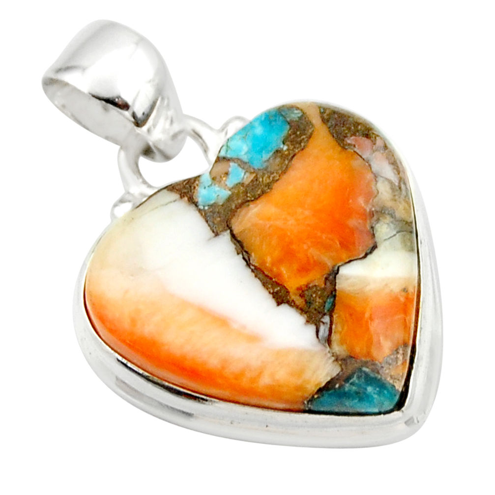 15.65cts spiny oyster arizona turquoise 925 silver heart pendant r33947