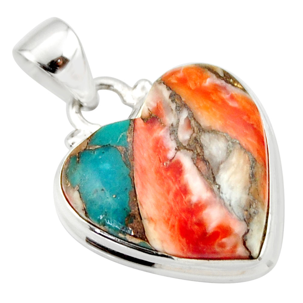 14.23cts spiny oyster arizona turquoise 925 silver heart pendant r33948
