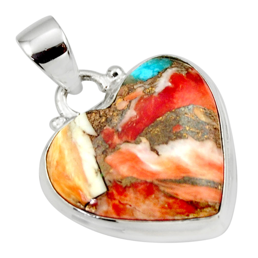 14.23cts spiny oyster arizona turquoise 925 silver heart pendant r33951