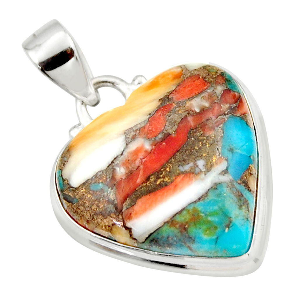 18.15cts spiny oyster arizona turquoise 925 silver heart pendant r33953