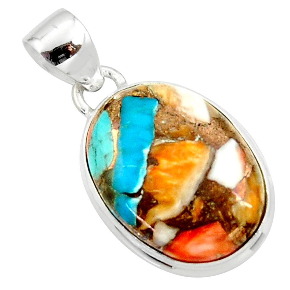 14.23cts spiny oyster arizona turquoise 925 silver pendant r34519