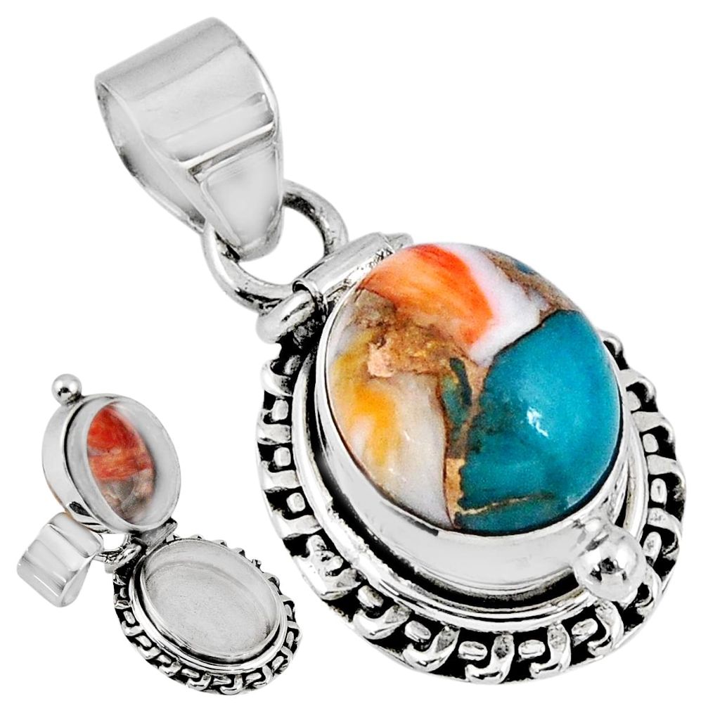 5.42cts spiny oyster arizona turquoise 925 silver poison box pendant r55630