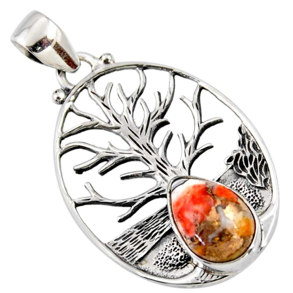 4.73cts spiny oyster arizona turquoise 925 silver tree of life pendant r53016