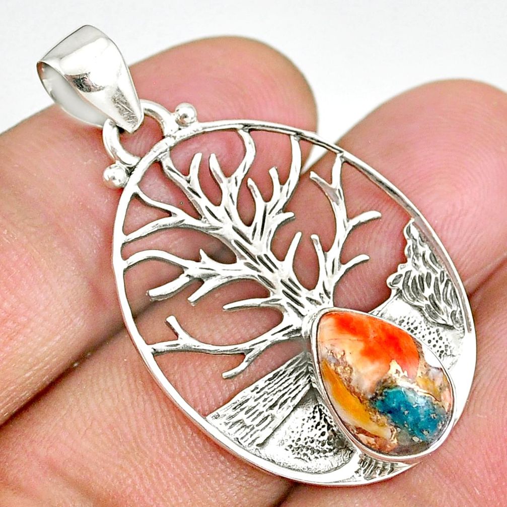 4.14cts spiny oyster arizona turquoise 925 silver tree of life pendant r90421