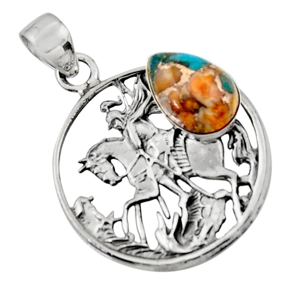 4.26cts spiny oyster arizona turquoise 925 silver unicorn pendant jewelry r52769