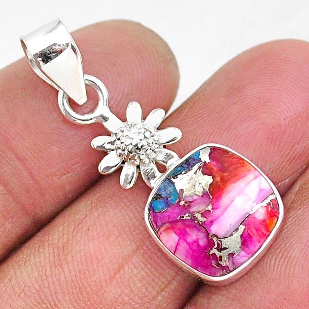 6.22cts spiny oyster arizona turquoise 925 sterling silver flower pendant r93294