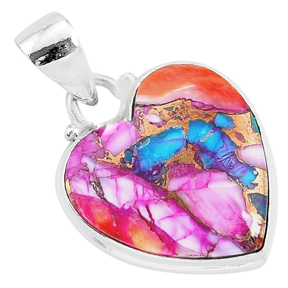 12.58cts spiny oyster arizona turquoise 925 sterling silver heart pendant r93424