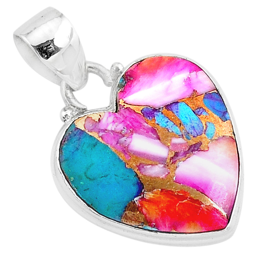 12.58cts spiny oyster arizona turquoise 925 sterling silver heart pendant r93428