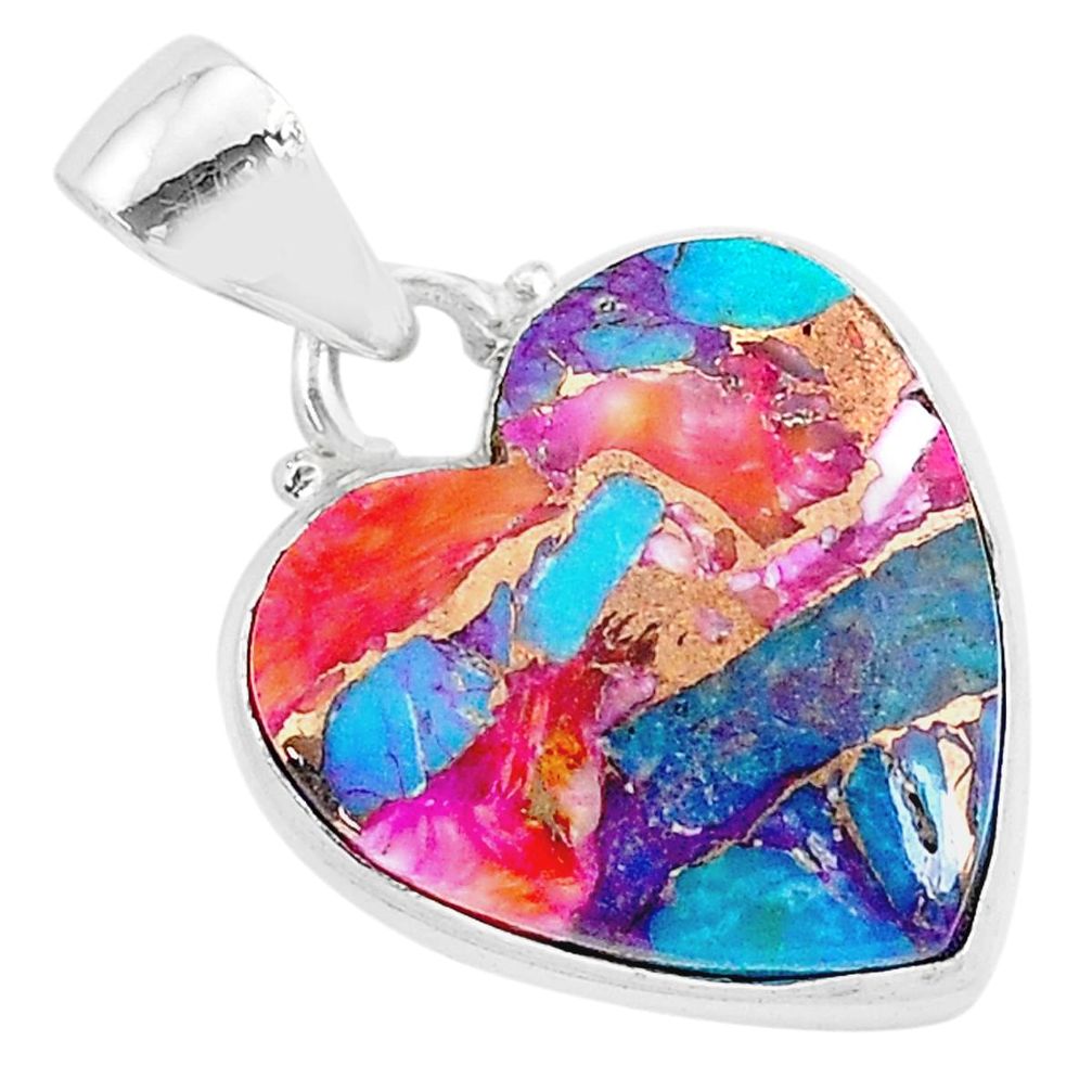 12.22cts spiny oyster arizona turquoise 925 sterling silver heart pendant r93430