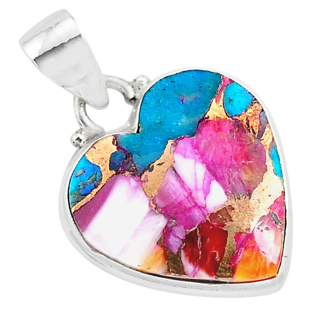 12.58cts spiny oyster arizona turquoise 925 sterling silver heart pendant r93436