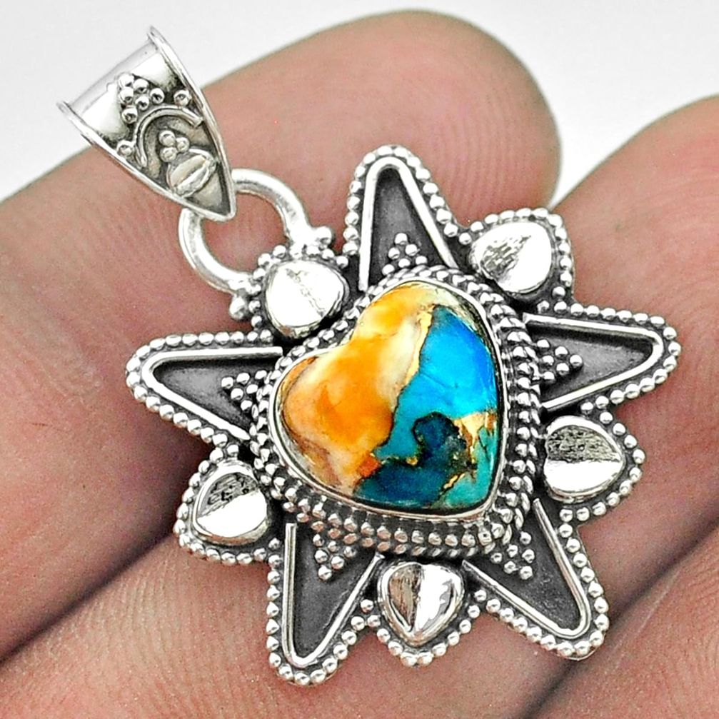5.35cts spiny oyster arizona turquoise 925 sterling silver heart pendant t56091
