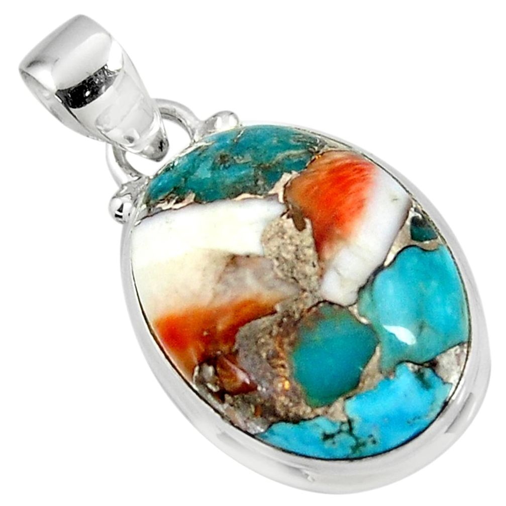 15.82cts spiny oyster arizona turquoise 925 sterling silver pendant r47736