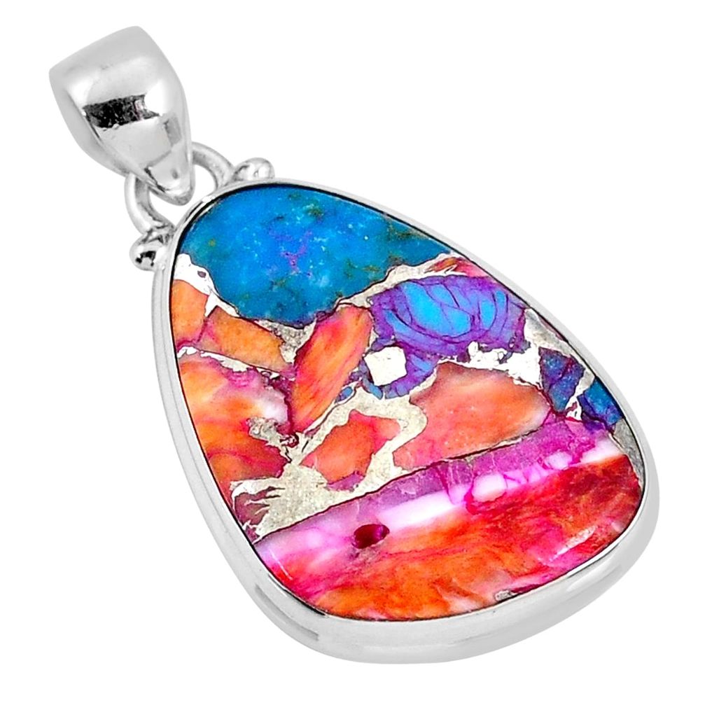 17.22cts spiny oyster arizona turquoise 925 sterling silver pendant r62589