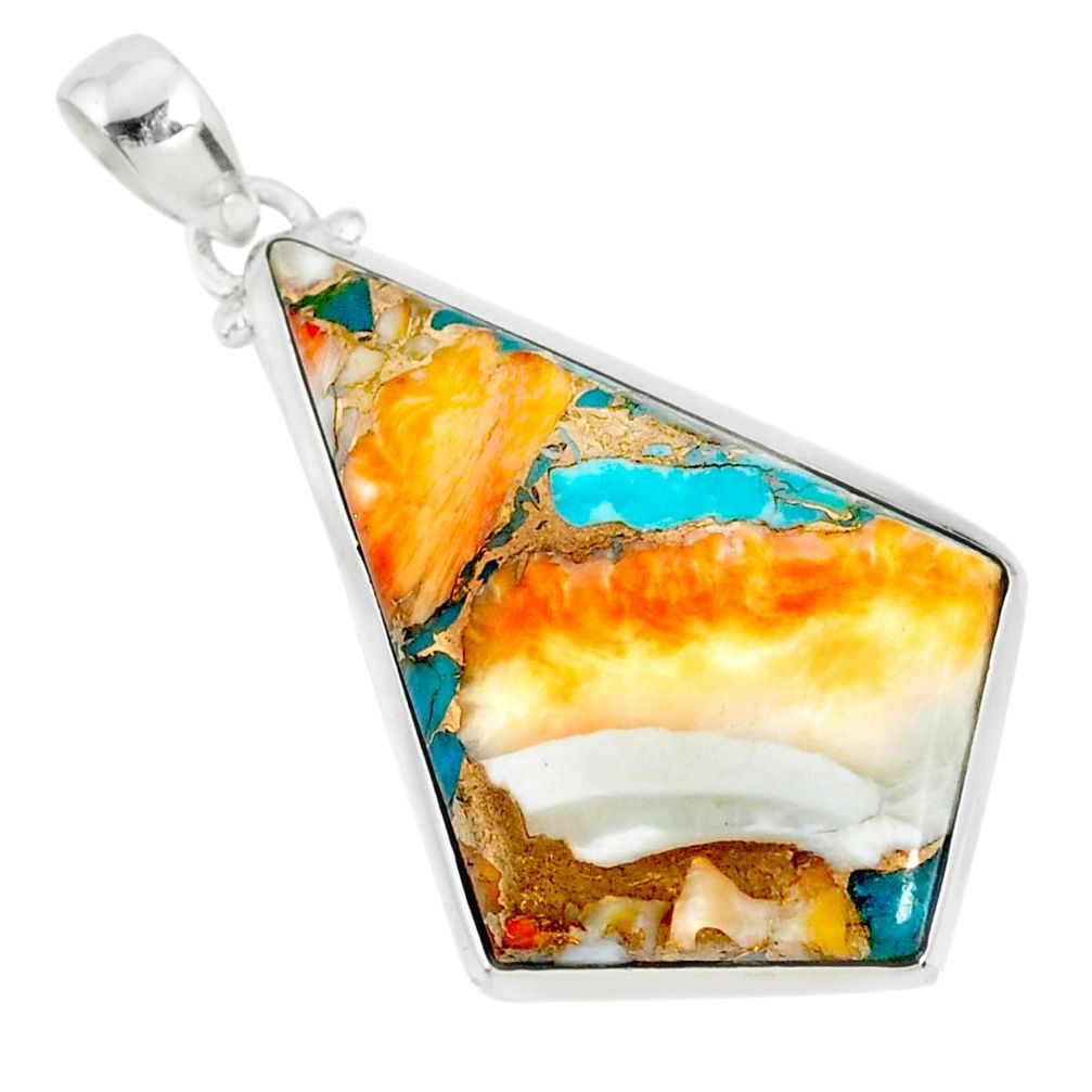 20.88cts spiny oyster arizona turquoise 925 sterling silver pendant r81195