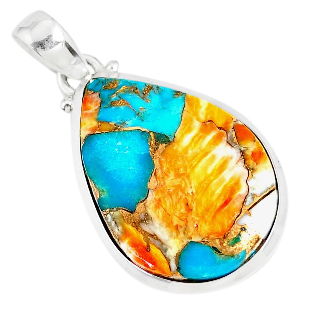 17.24cts spiny oyster arizona turquoise 925 sterling silver pendant r81203