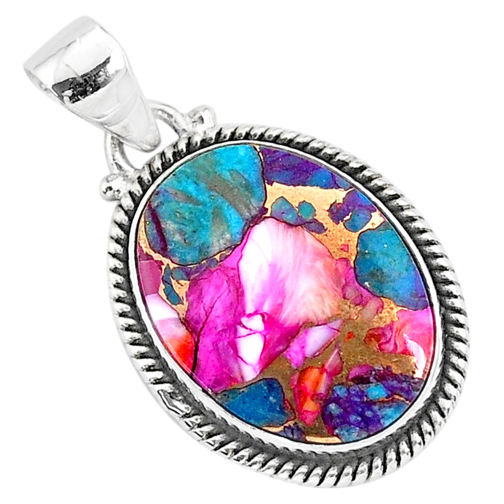 14.12cts spiny oyster arizona turquoise 925 sterling silver pendant r93495