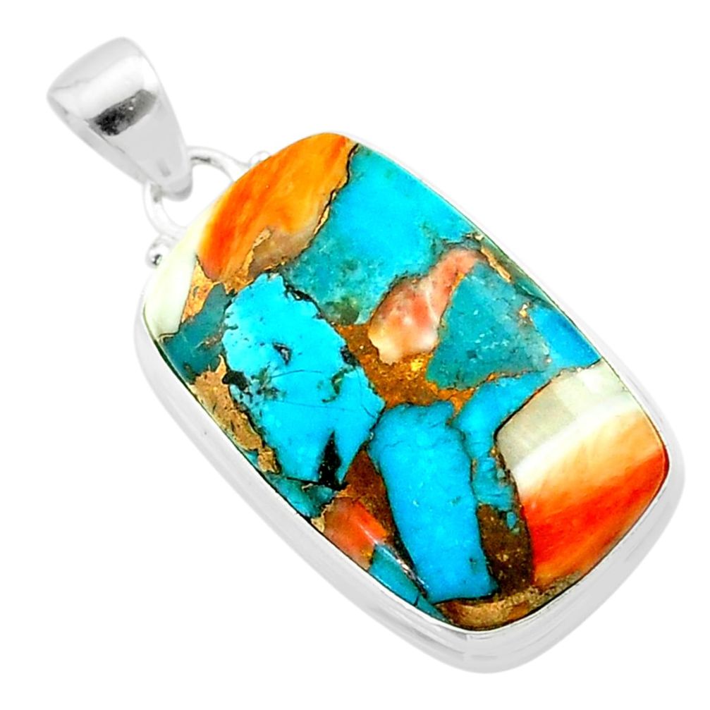 17.95cts spiny oyster arizona turquoise 925 sterling silver pendant t58573