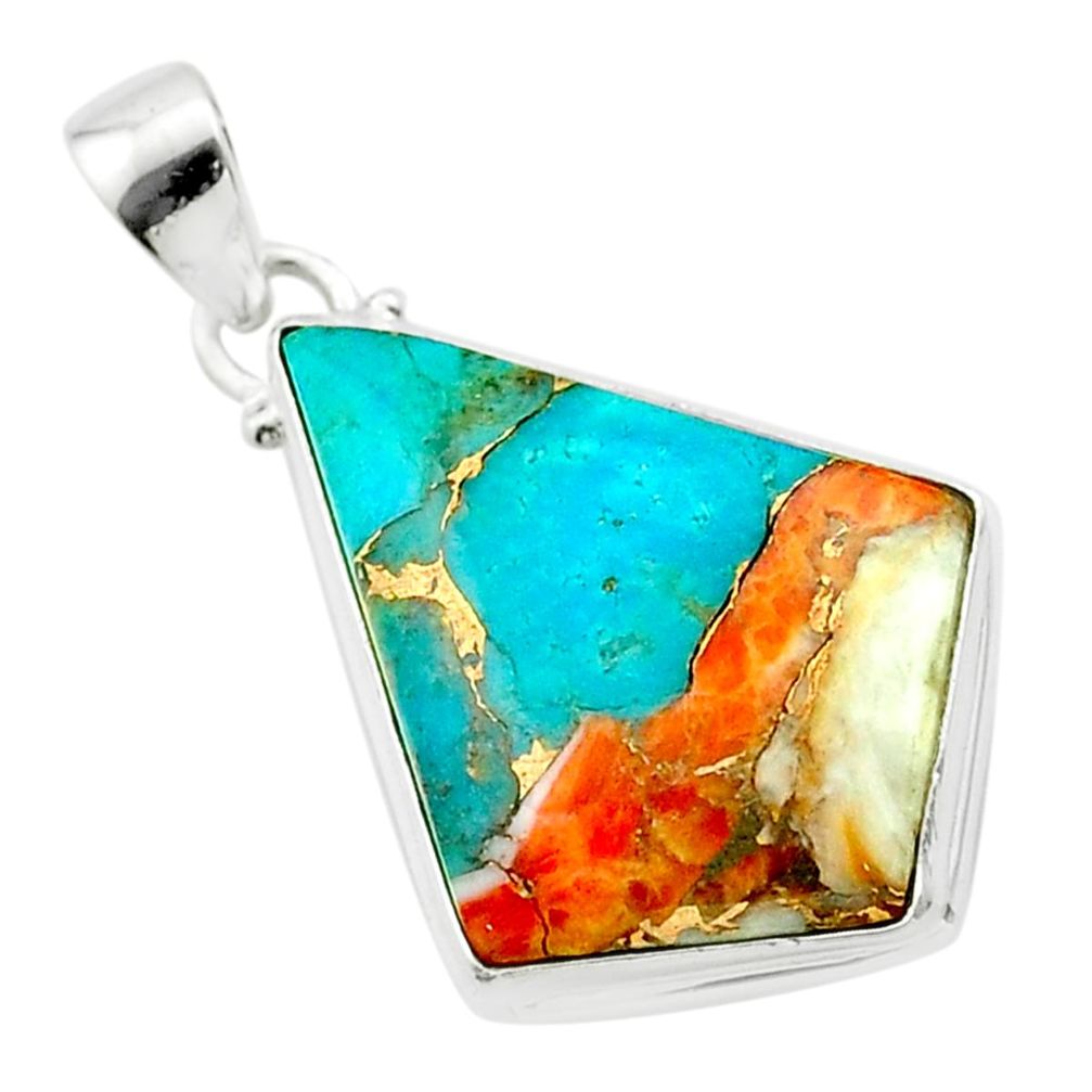 15.55cts spiny oyster arizona turquoise 925 sterling silver pendant t58592