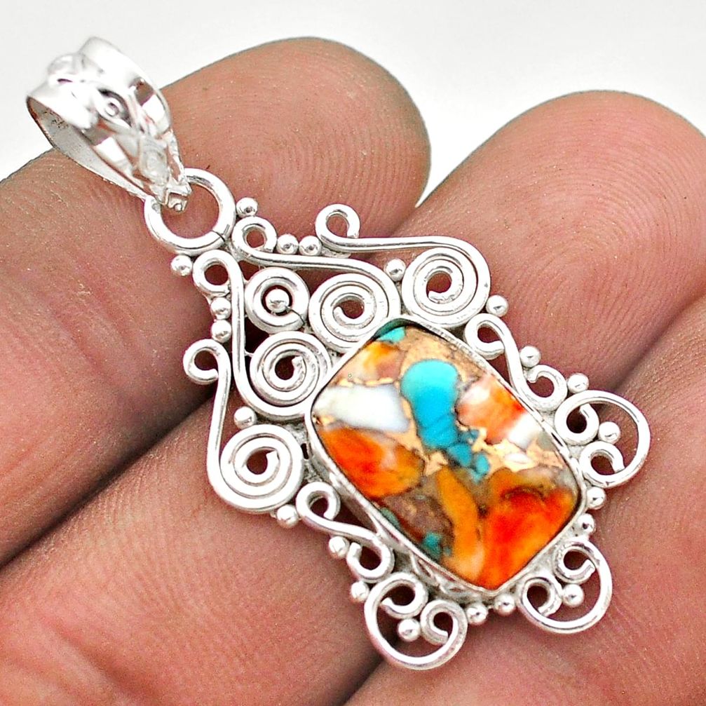 5.98cts spiny oyster arizona turquoise 925 sterling silver pendant t68369