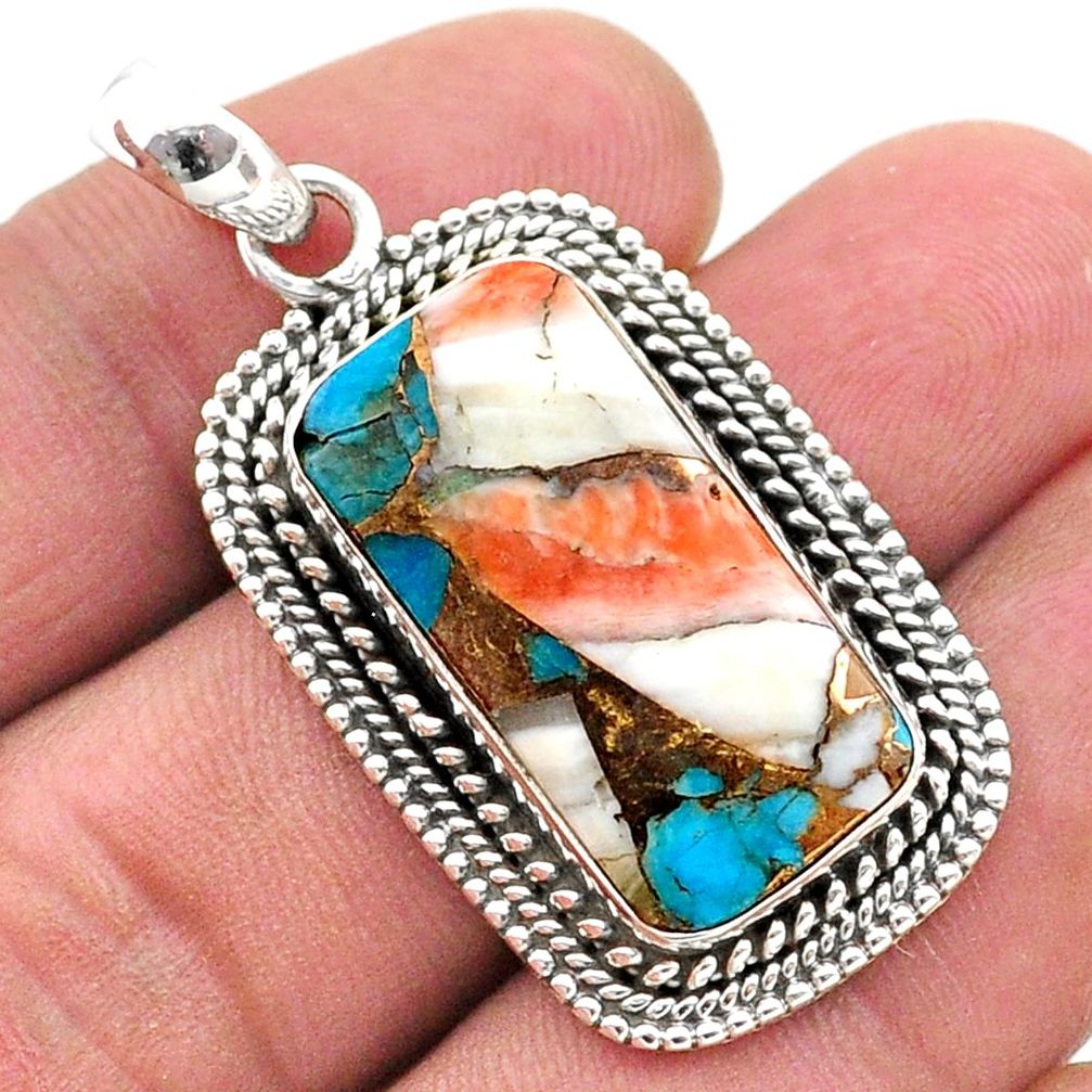 13.99cts spiny oyster arizona turquoise 925 sterling silver pendant t72486