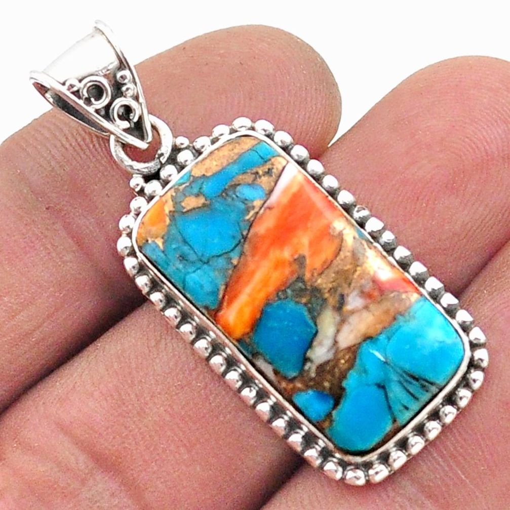 12.60cts spiny oyster arizona turquoise 925 sterling silver pendant t72538