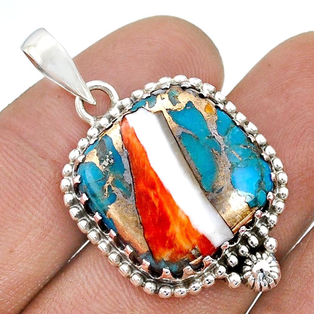 15.31cts spiny oyster arizona turquoise 925 sterling silver pendant u77663