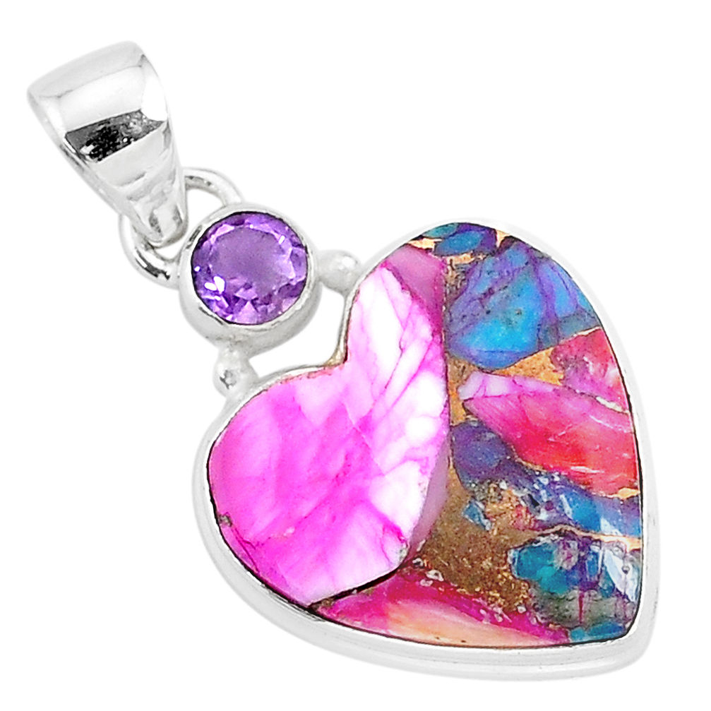 13.15cts spiny oyster arizona turquoise amethyst 925 silver heart pendant r93451