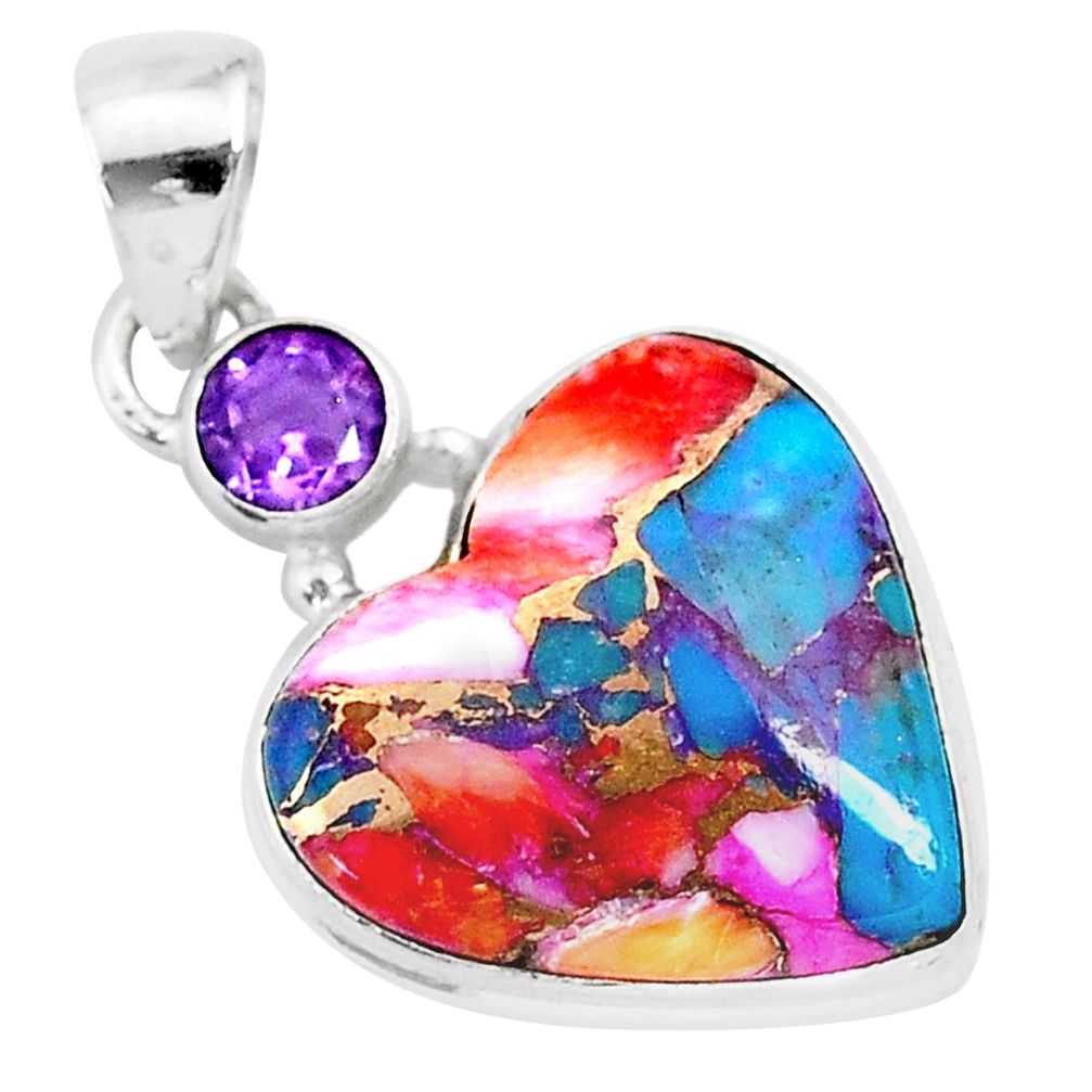 11.73cts spiny oyster arizona turquoise amethyst 925 silver heart pendant r93457