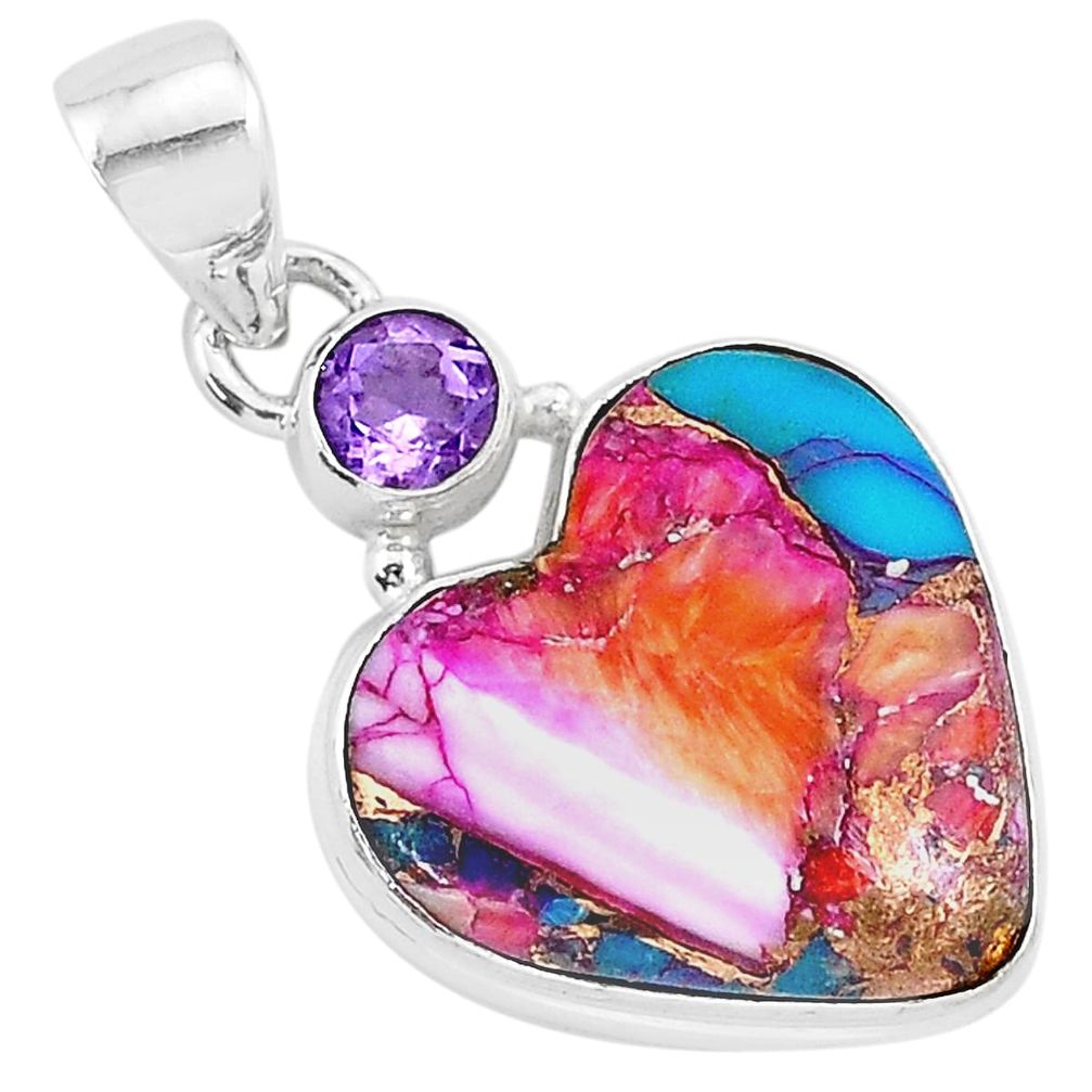 13.17cts spiny oyster arizona turquoise amethyst 925 silver pendant r93465