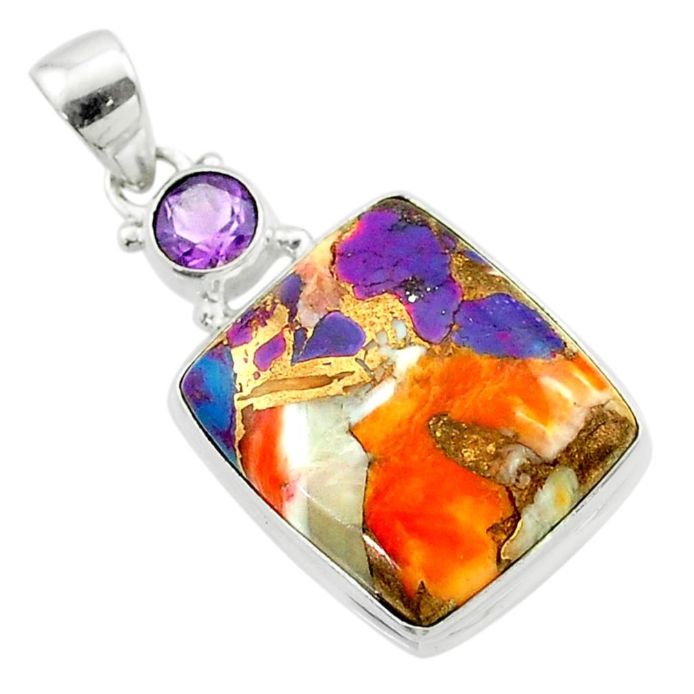 15.80cts spiny oyster arizona turquoise amethyst 925 silver pendant t58506