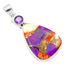17.42cts spiny oyster arizona turquoise amethyst 925 silver pendant t58682